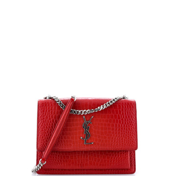 Saint Laurent Sunset Crossbody Bag Crocodile Embossed Leather Medium