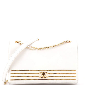 Chanel Captain Gold Flap Bag Embroidered Caviar Medium