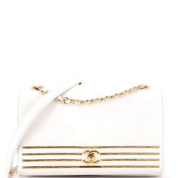 Chanel Captain Gold Flap Bag Embroidered Caviar Medium