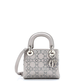 Christian Dior Lady Dior Bag Crystal Embellished Cannage Quilt Satin Mini