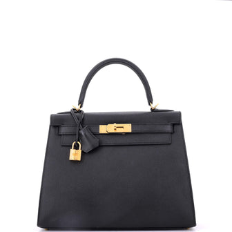 Hermes Kelly Handbag Black Epsom with Gold Hardware 28