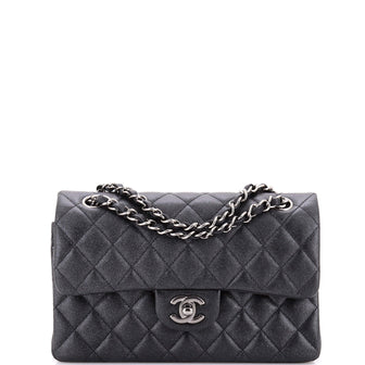 Chanel Classic Double Flap Bag Quilted Iridescent Caviar Small