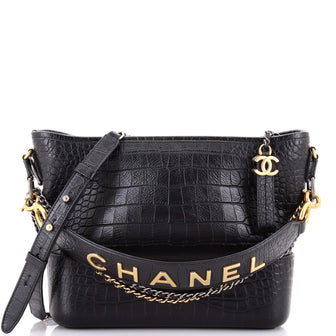 Chanel Gabrielle Hobo with Logo Handle Crocodile Embossed Calfskin Medium