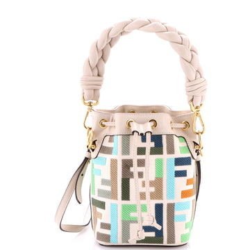 Fendi Woven Handle Mon Tresor Bucket Bag Zucca Embroidered Canvas Mini