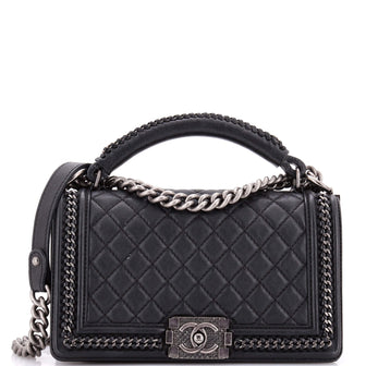 Chanel Chain Handle Boy Flap Bag Quilted Calfskin Old Medium