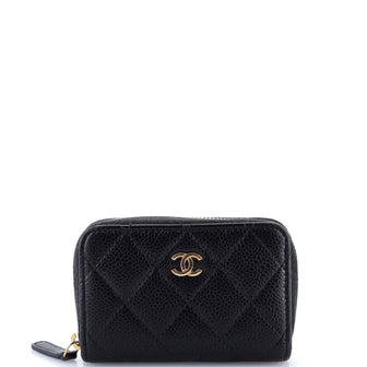 Chanel Zip Around Card Holder Quilted Caviar