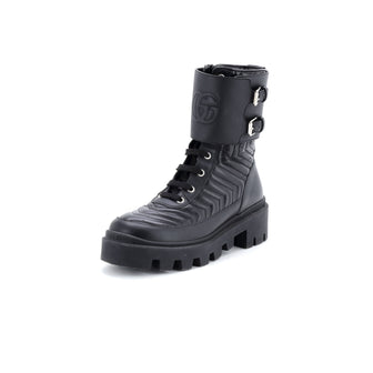Gucci Women's GG Marmont Platform Combat Boots Matelasse Leather
