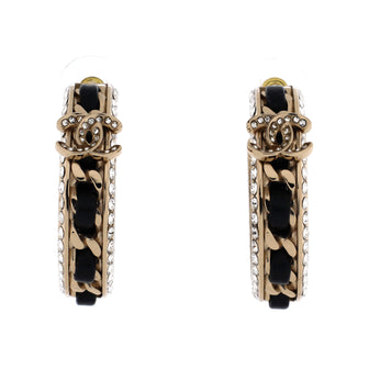 Chanel CC Chain-Link Hoop Earrings Metal with Leather and Crystal