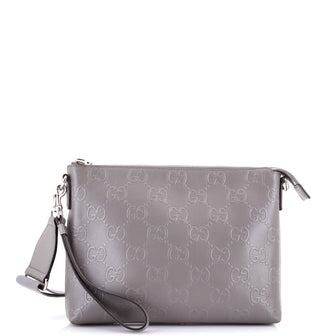 Gucci Convertible Messenger Bag GG Embossed Perforated Leather Medium