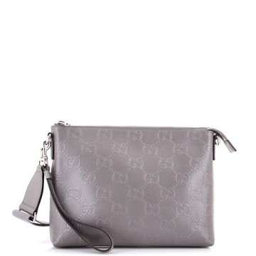 Gucci Convertible Messenger Bag GG Embossed Perforated Leather Medium