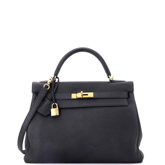 Hermes Kelly Handbag Black Togo with Gold Hardware 32