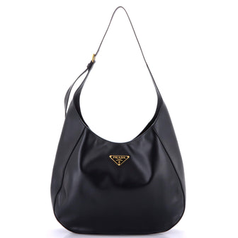 Prada Triangle Logo Curved Hobo City Calf Large