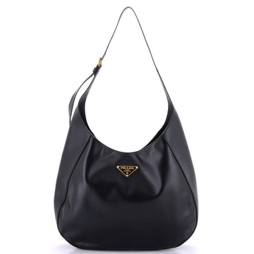 Prada Triangle Logo Curved Hobo City Calf Large