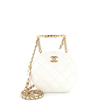 Chanel Oval Logo Chain Round Crossbody Bag Quilted Lambskin
