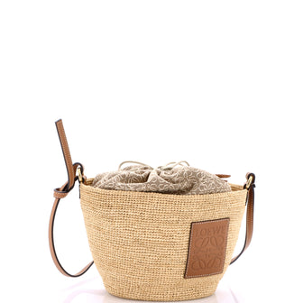Loewe Pochette Crossbody Bag Woven Raffia and Leather with Anagram Jacquard