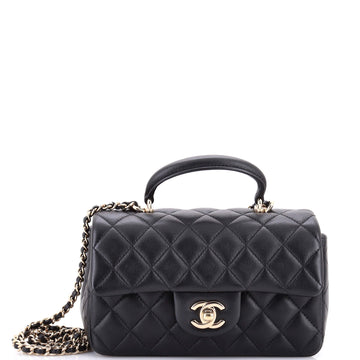 Chanel Classic Single Flap Top Handle Bag Quilted Lambskin Mini