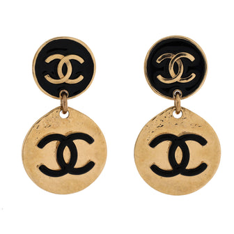 Chanel Round CC Drop Earrings Metal with Enamel