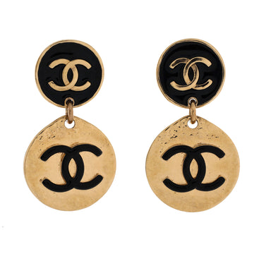 Chanel Round CC Drop Earrings Metal with Enamel