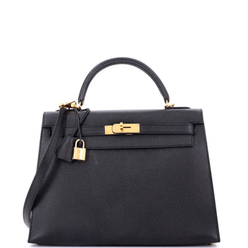 Hermes Kelly Handbag Black Epsom with Gold Hardware 32