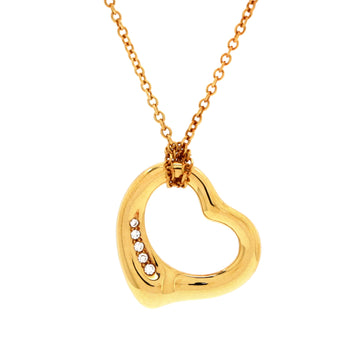 Tiffany & Co. Elsa Peretti Open Heart 5 Diamonds Pendant Necklace 18K Yellow Gold and Diamonds