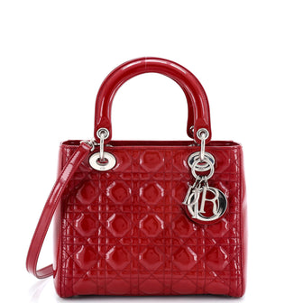 Christian Dior Lady Dior Bag Cannage Quilt Patent Medium