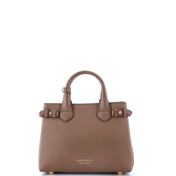 Burberry Banner Tote Leather and House Check Canvas Small