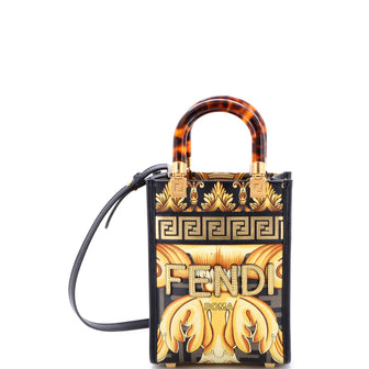 Fendi x Versace Fendace Convertible Sunshine Shopper Tote Printed Laminated Leather Mini