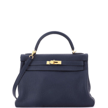 Hermes Kelly Handbag Blue Togo with Gold Hardware 32