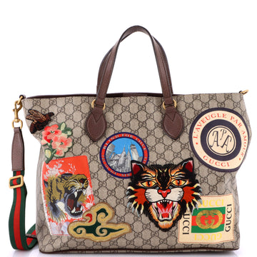 Gucci Courrier Convertible Soft Open Tote GG Coated Canvas with Applique Large