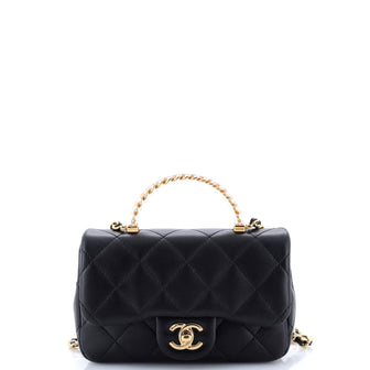Chanel Crystal Chain Flap Top Handle Bag Quilted Lambskin Small