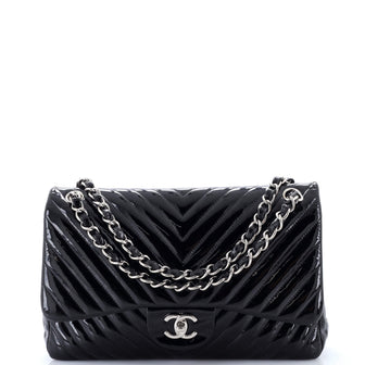 Chanel Classic Double Flap Bag Chevron Patent Jumbo