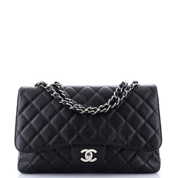 Chanel Vintage Classic Single Flap Bag Quilted Caviar Jumbo