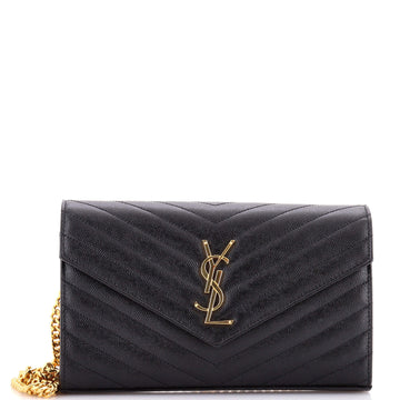 Saint Laurent Classic Monogram Wallet on Chain Matelasse Chevron Leather Medium