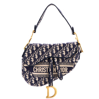 Christian Dior Saddle Handbag Logo Embroidered Oblique Canvas Medium