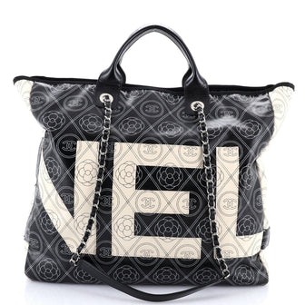 Chanel Logo Shopping Tote Printed Coated Canvas Large