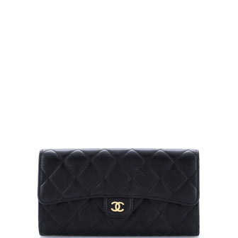 Chanel CC Gusset Classic Flap Wallet Quilted Lambskin Long