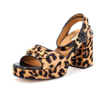 Gucci Women's Lady Horsebit Heeled Sandals Printed Pony Hair