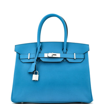 Hermes Birkin Handbag Blue Epsom with Palladium Hardware 30
