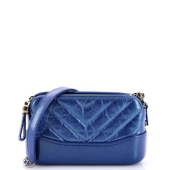Chanel Gabrielle Double Zip Clutch with Chain Chevron Aged Calfskin
