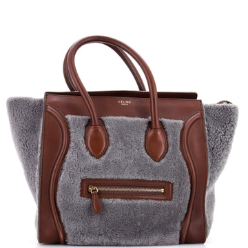 Celine Bicolor Luggage Bag Shearling Mini