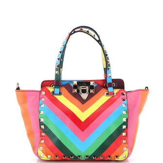 Valentino Garavani 1973 Rockstud Tote Striped Leather Mini