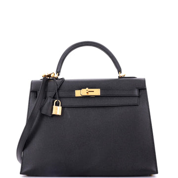 Hermes Kelly Handbag Black Epsom with Gold Hardware 32