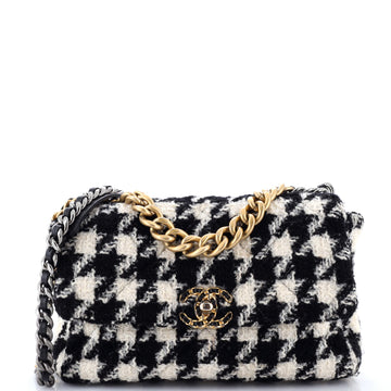 Chanel 19 Flap Bag Quilted Houndstooth Tweed and Ribbon Large