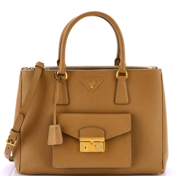 Prada Front Pocket Double Zip Lux Tote Saffiano Leather Medium