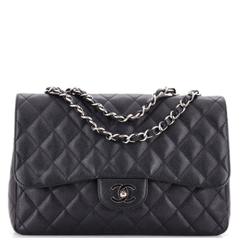 Chanel Vintage Classic Single Flap Bag Quilted Caviar Jumbo