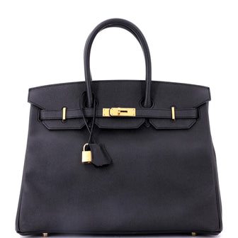 Hermes Birkin Handbag Black Epsom with Gold Hardware 35