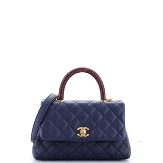 Chanel Coco Top Handle Bag Quilted Caviar with Lizard Mini