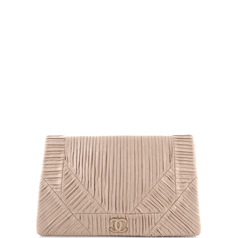 Chanel Coco Pleats Flap Clutch Pleated Crumpled Calfskin Medium