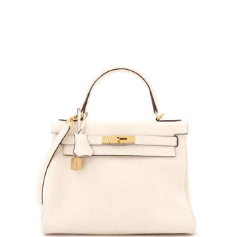 Hermes Kelly Handbag Light Clemence with Gold Hardware 28