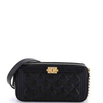 Chanel Boy Double Zip Clutch with Chain Quilted Caviar